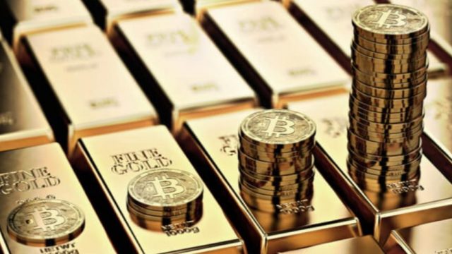 Lingots d'or et Bitcoin